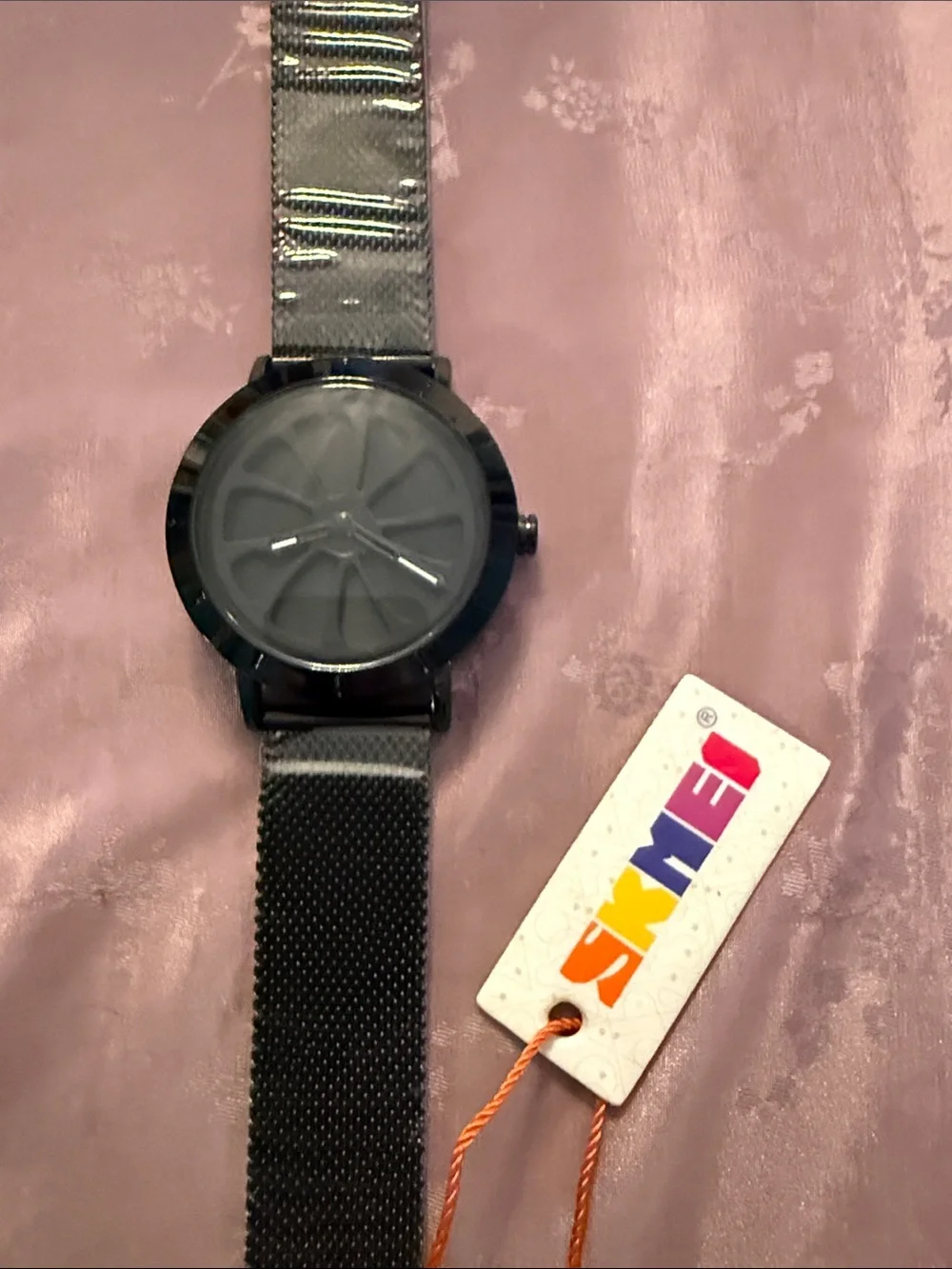 Black Mesh Strap Watch with Textured Dial by SKMEI